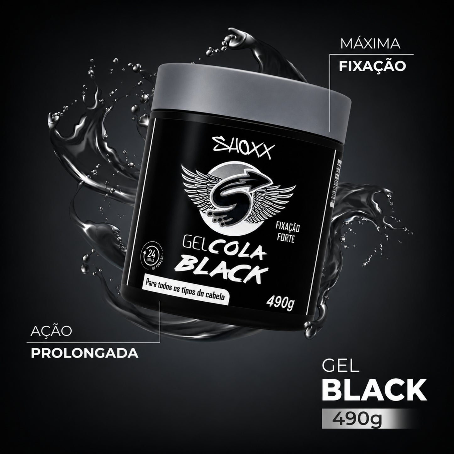 Gel Cola Black 490g | Fixação Extra Forte